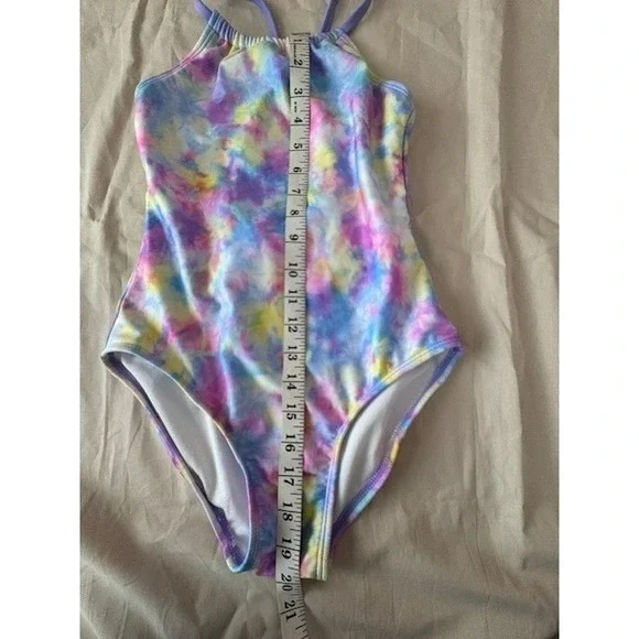Cat & Jack Girls Sz L10/12 Swimsuit Multicolor Tie Dye One Piece Crisscross Back - Picture 5 of 10